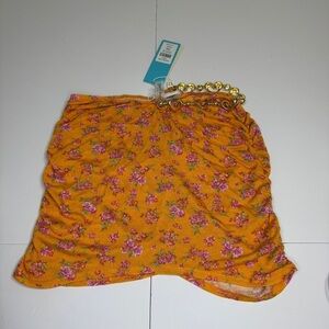 Beach Bunny SADDIE Mini Skirt S Floral Gold Heart Chain Trim NWT $175